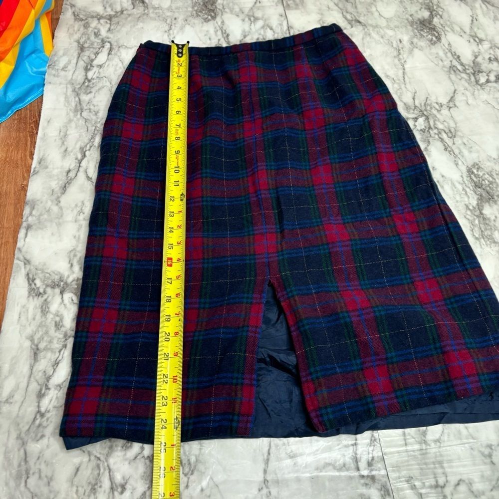 Pendleton vintage plaid Skirt pure Wool navy red blue 26 waist Flaw- liner - Picture 4 of 9